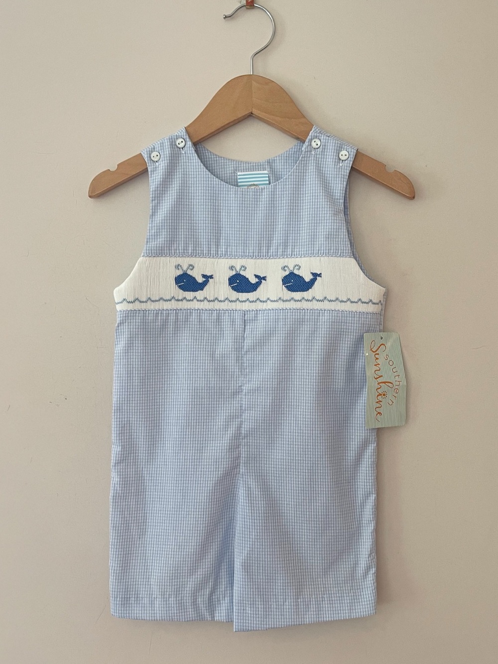 SOUTHERN SUNSHINE NWT Hand Smocked Whale Gingham Jon Jon